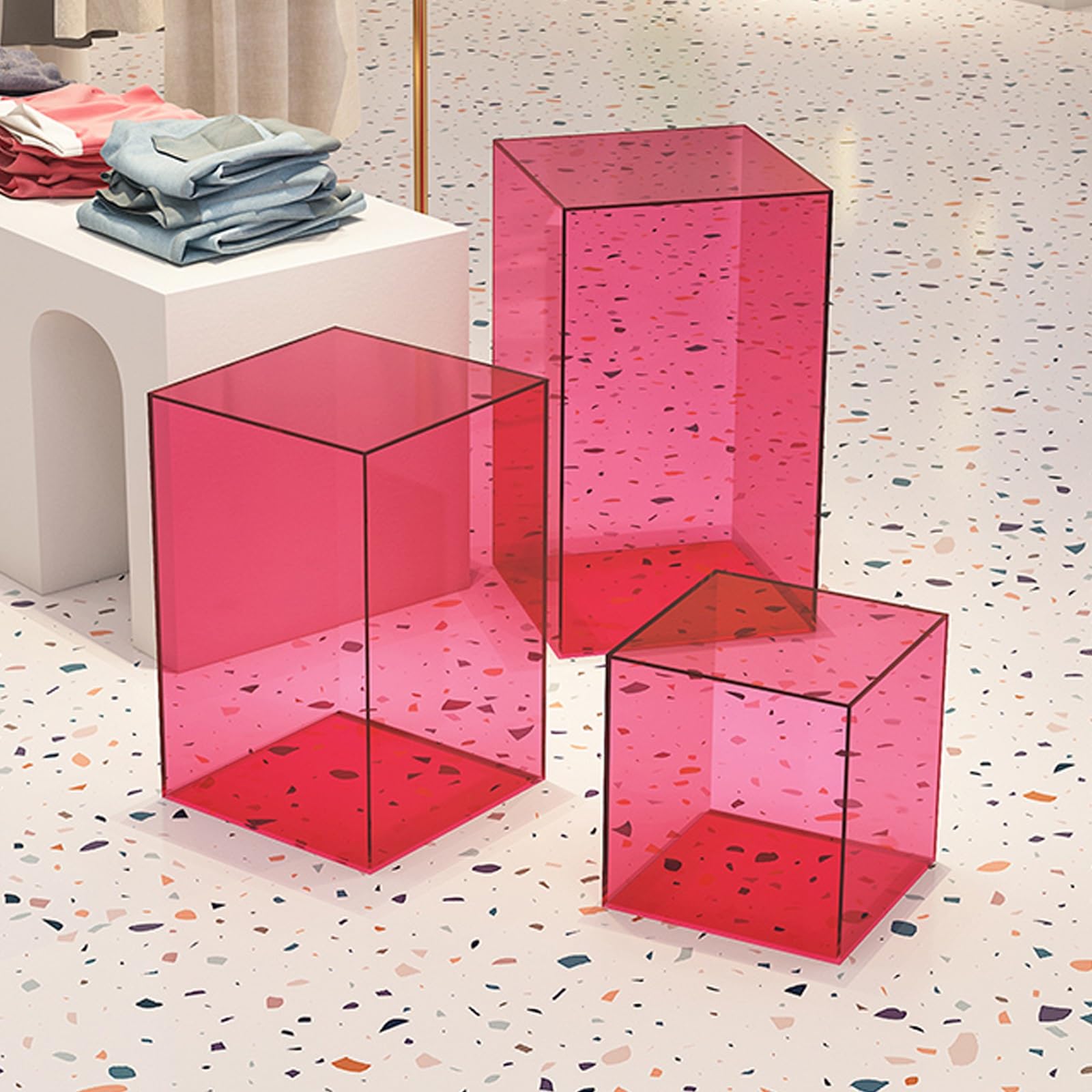 Skrzynki z Akrylu do Ekspozycji Puste Dna Wytrzymałe Podpory z Akrylu Lekkie Bezszwowe Różne Rozmiary Szałowite i Chwytające Wzroku Style Kolorów(Light Red,20X20X30CM8X8X12IN)