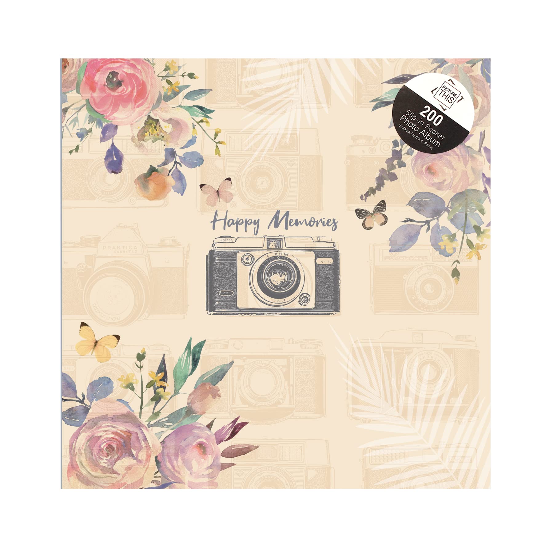 M1SS Camera 'Happy Memories' Photo Album 200 Slip-in Pockets of 6x4 Inch (10x15cm) with Memo Writing Space/Section Next to Each Photograph Picture Album Memory Book Photo Collection Travel Wedding