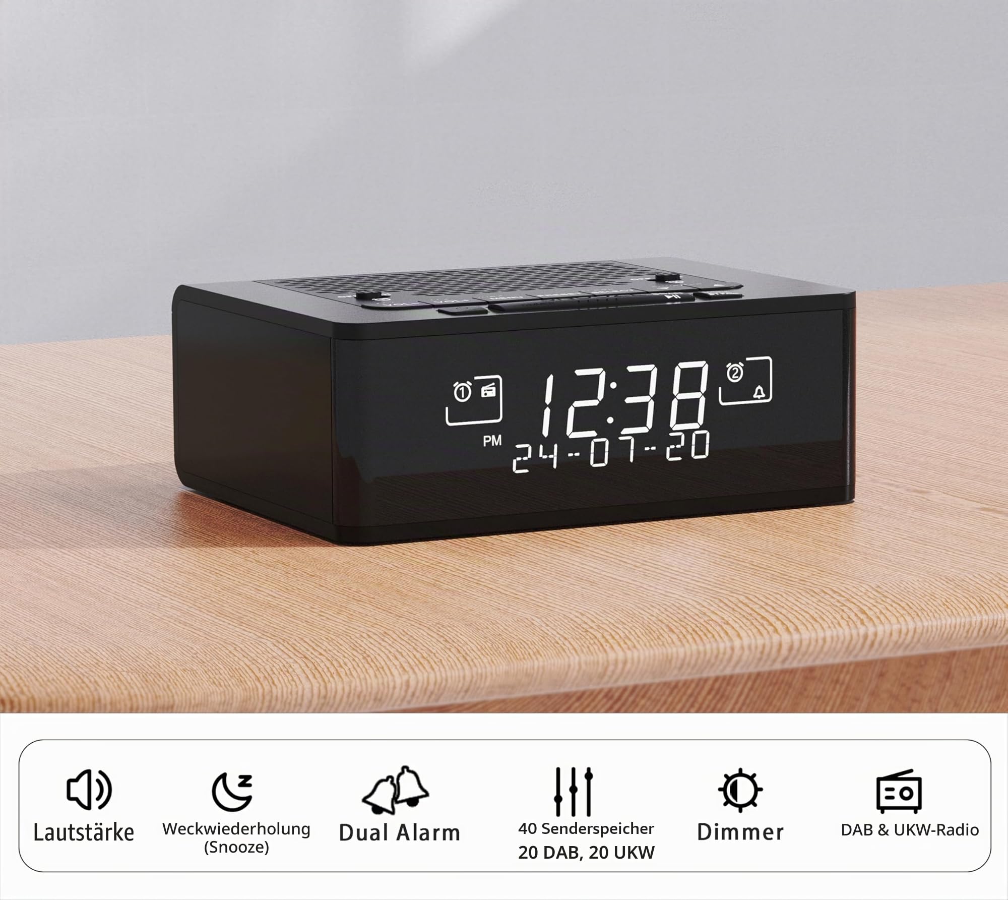iTOMA DAB Radio, DAB+/FM Radiowecker mit 40 Preset Stationen, UKW, Uhrenradio,Digital Radio mit Zwei einstellbaren Weckzeiten, 525