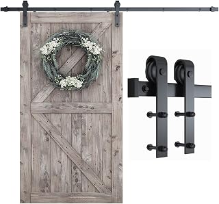 SMARTSTANDARD 8 Feet Heavy Duty Sturdy Sliding Barn Door Hardware Kit -Smoothly and Quietly -Easy to Install -Includes Step-by-Step Installation Instruction Fit 48" Wide Door Panel (J Shape Hanger)