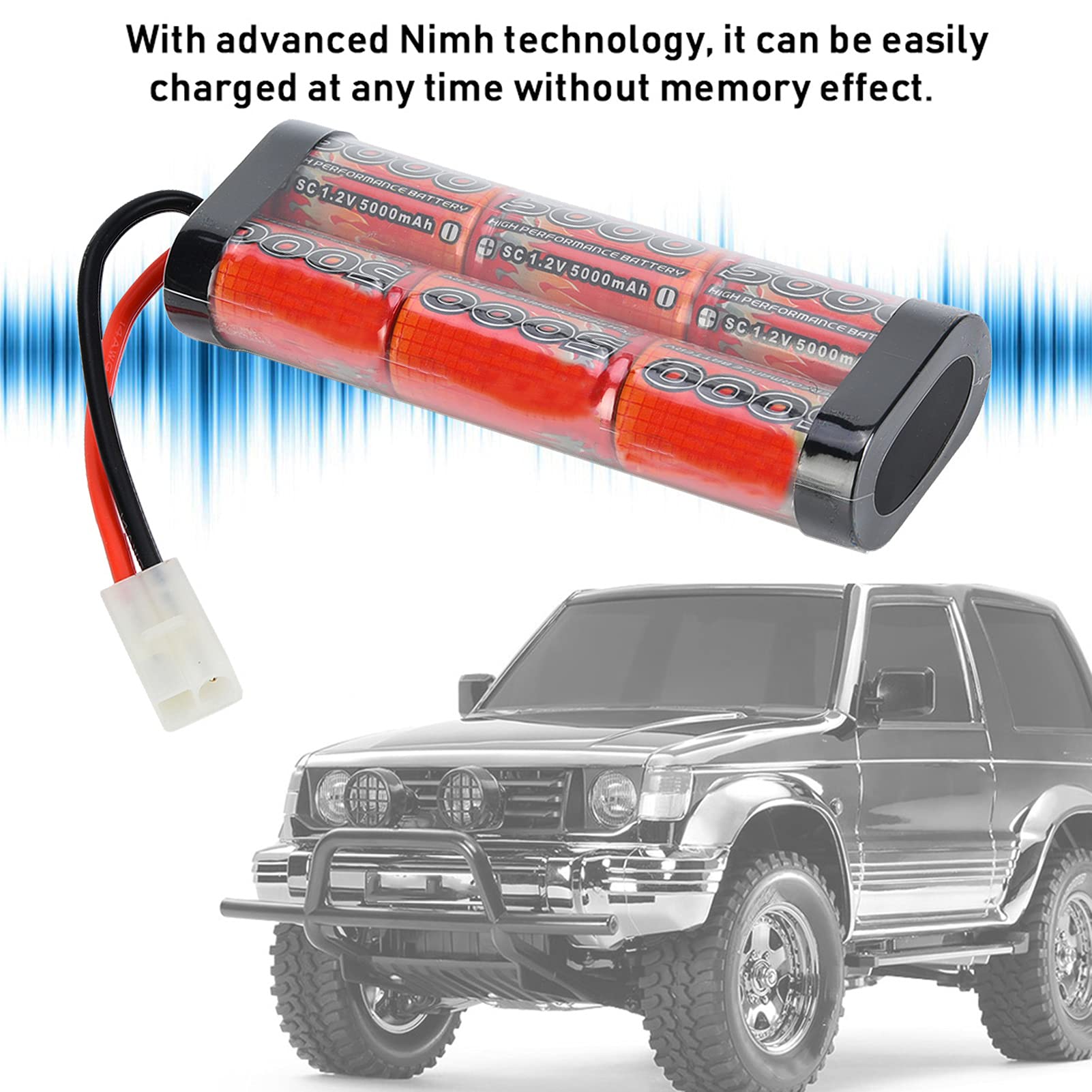 CHICIRIS Batteria Batteria da 5000MAH Ni MH 7.2V 5000MAH NIMH Ricaricabile Ad Alta capacità RC con Connettore per Auto da Corsa RC HPI Associata (BLACK)
