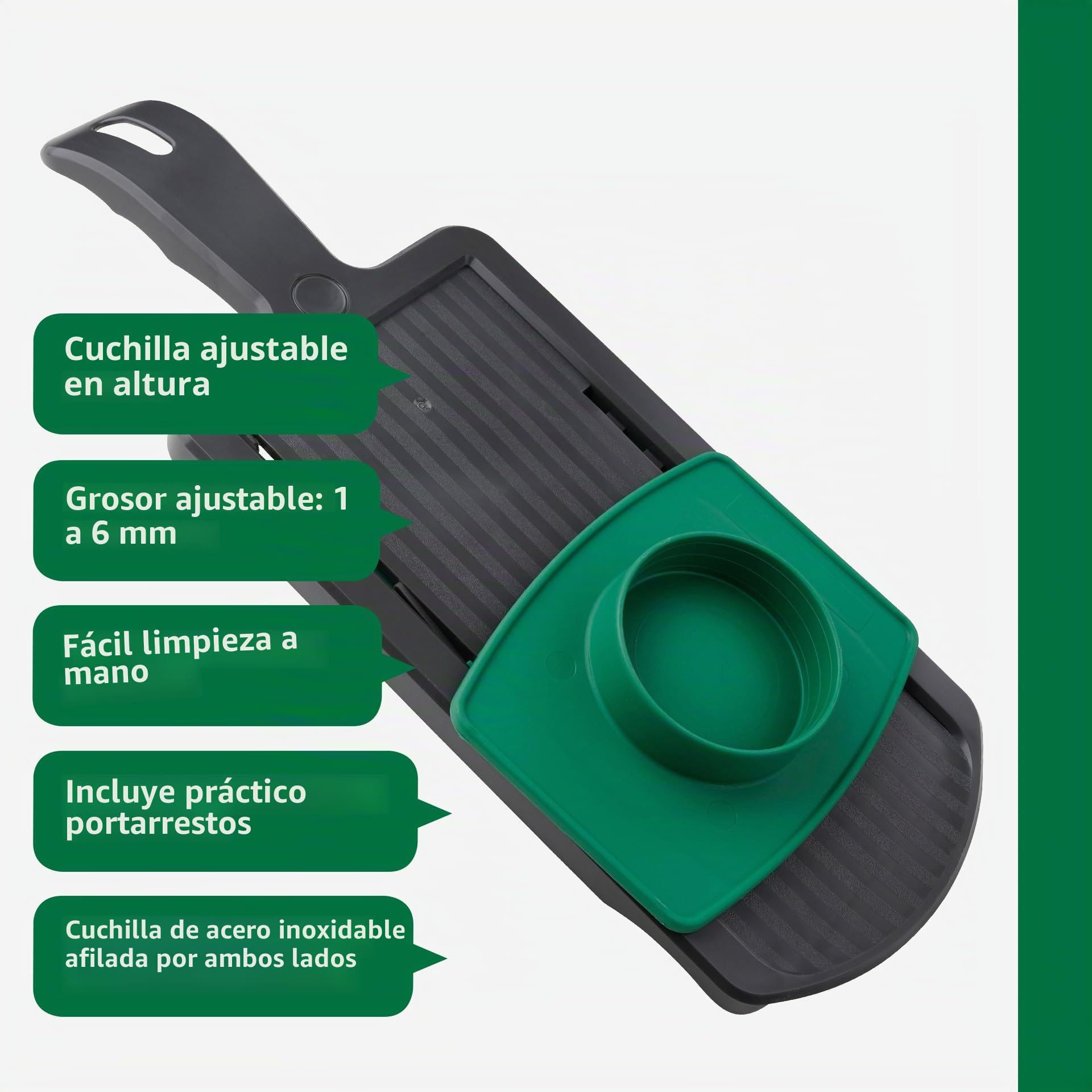 FACKELMANN Chefkoch Cortafiambres con soporte para restos y cuchillas de acero inoxidable extra afiladas - Perfecto para patatas, zanahorias y mucho más - Ajustable entre 1 y 6 mm
