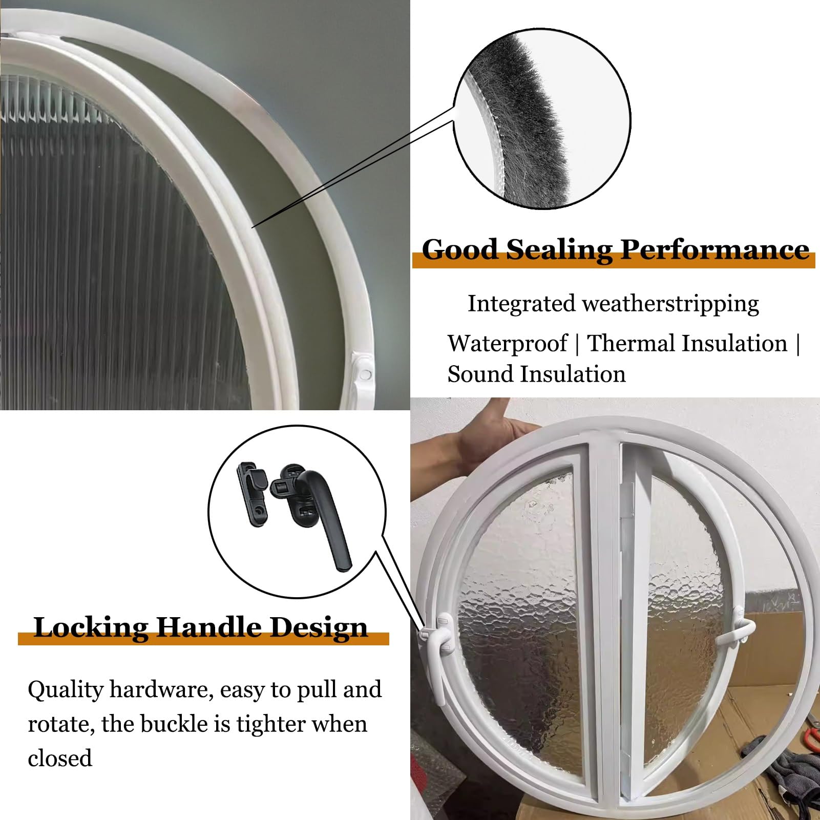 Ventana Ventana abatible Redonda, Ventana de Repuesto de Doble Apertura con Vidrio Templado, Ventanas Decorativas empotradas para baño, Sala de Estar, Hotel, cafetería(Black,52 cm/20.5 in)