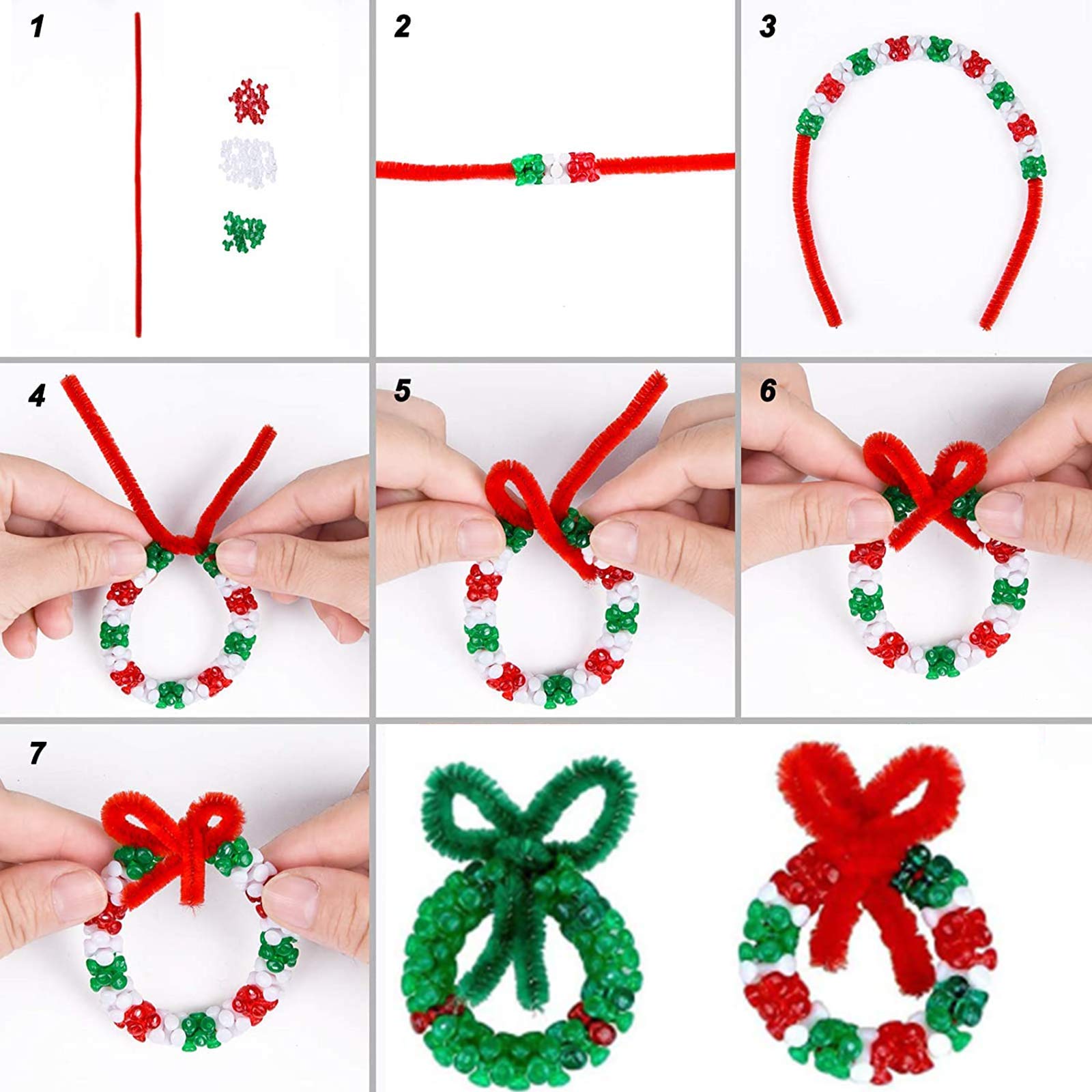 UPINS Weihnachtliches Perlen-Bastelset – 1500 Perlen & 150 Chenille-Stiele In Rot/grün/weiß – Für Baumdekoration, Kränze & DIY