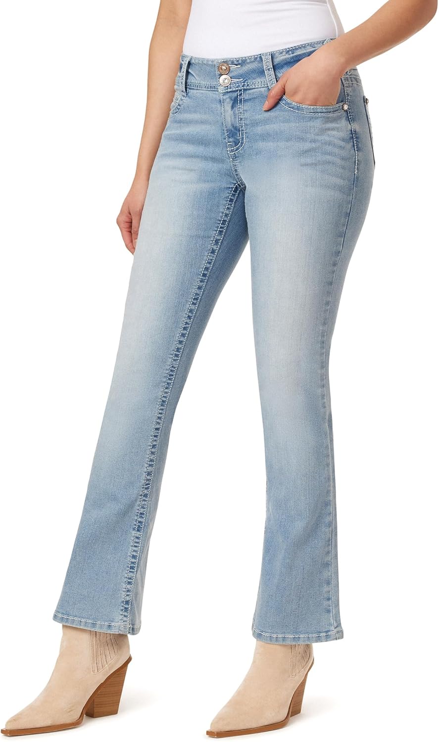 WallFlower Womens Luscious Curvy Bootcut Mid-Rise Bling Insta Stretch Juniors Jeans (Standard and Plus)