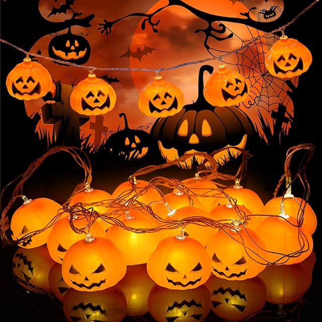 Idefair Halloween Decor Pumpkin String Lights,Waterproof 10ft 20LED Halloween Outdoor String Lights