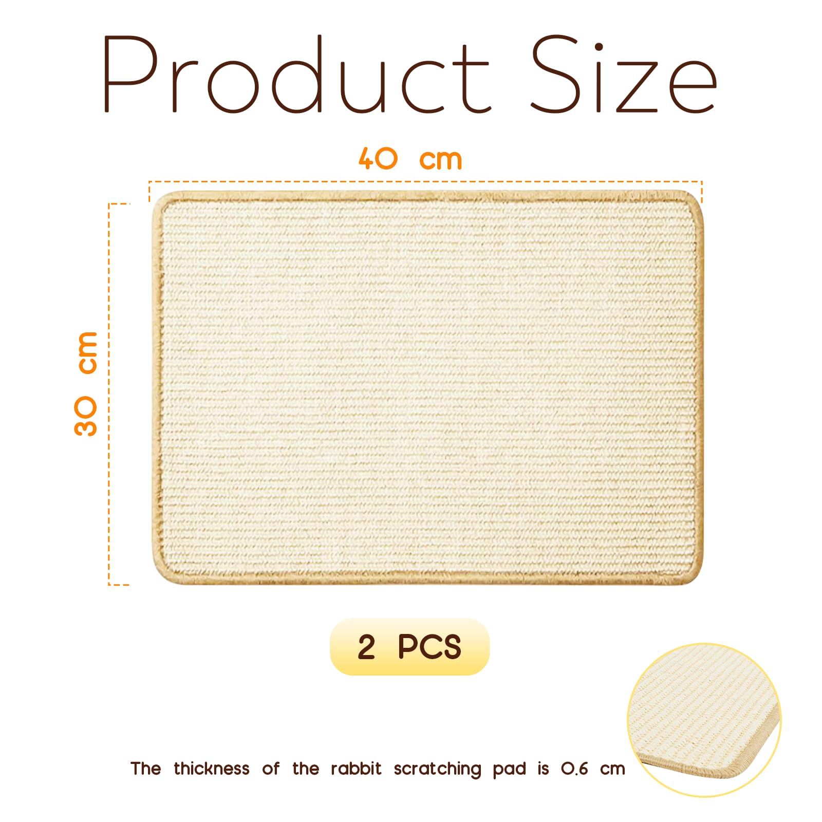 Lot de 2 Tapis Lapin, Tapis Sisal de Soin des Griffes et des Dents pour Cages Lapin Tapis en Sisal Planches à Gratter, Lapins Accessoires pour Rongeurs Protège Les Canapés de Literie pour Mordre