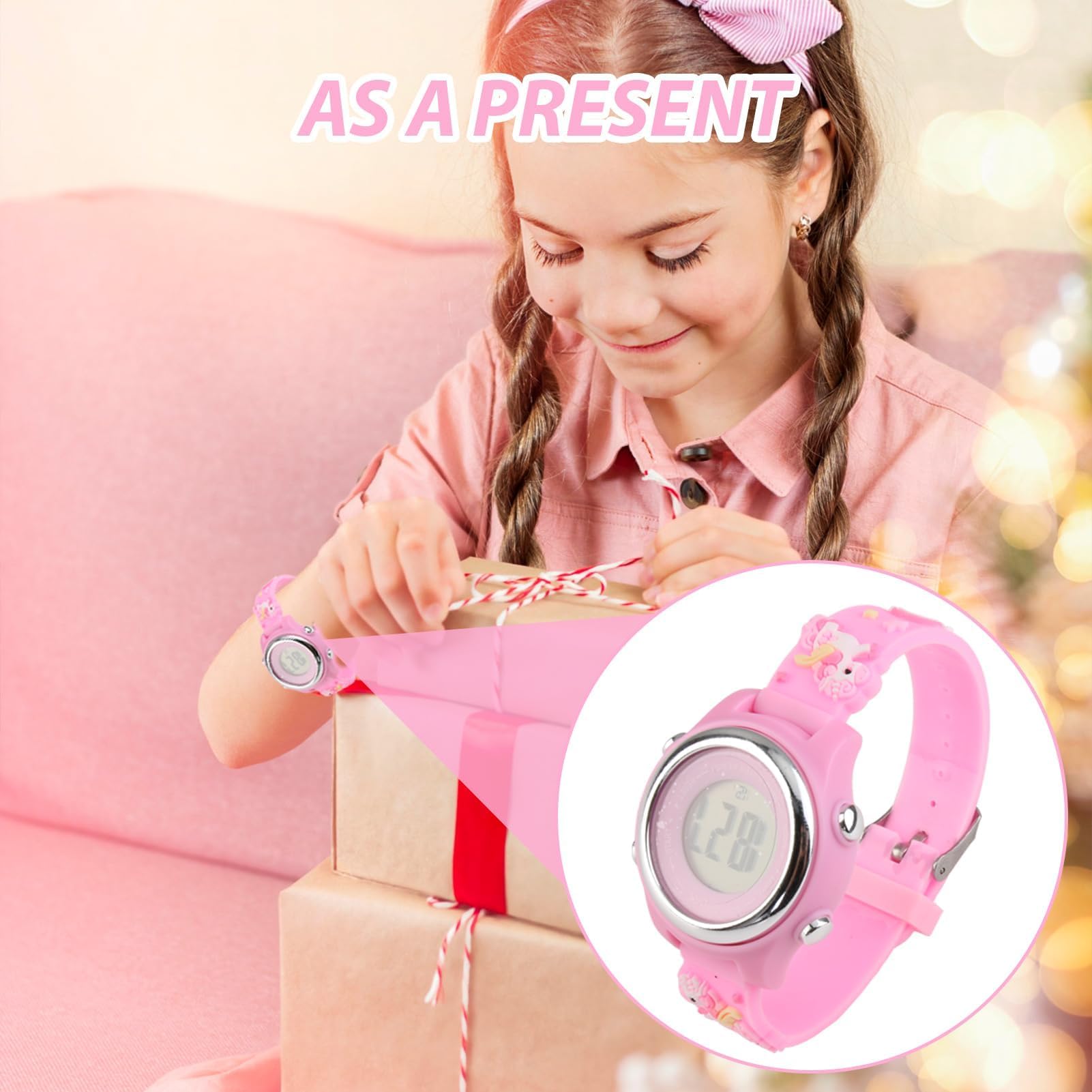 Reloj Infantil Digital Educativo de Silicona con Dibujos Animados 3D, Luz LED 7 Colores, Multifunción Regalo para Niñas 3-12 Años