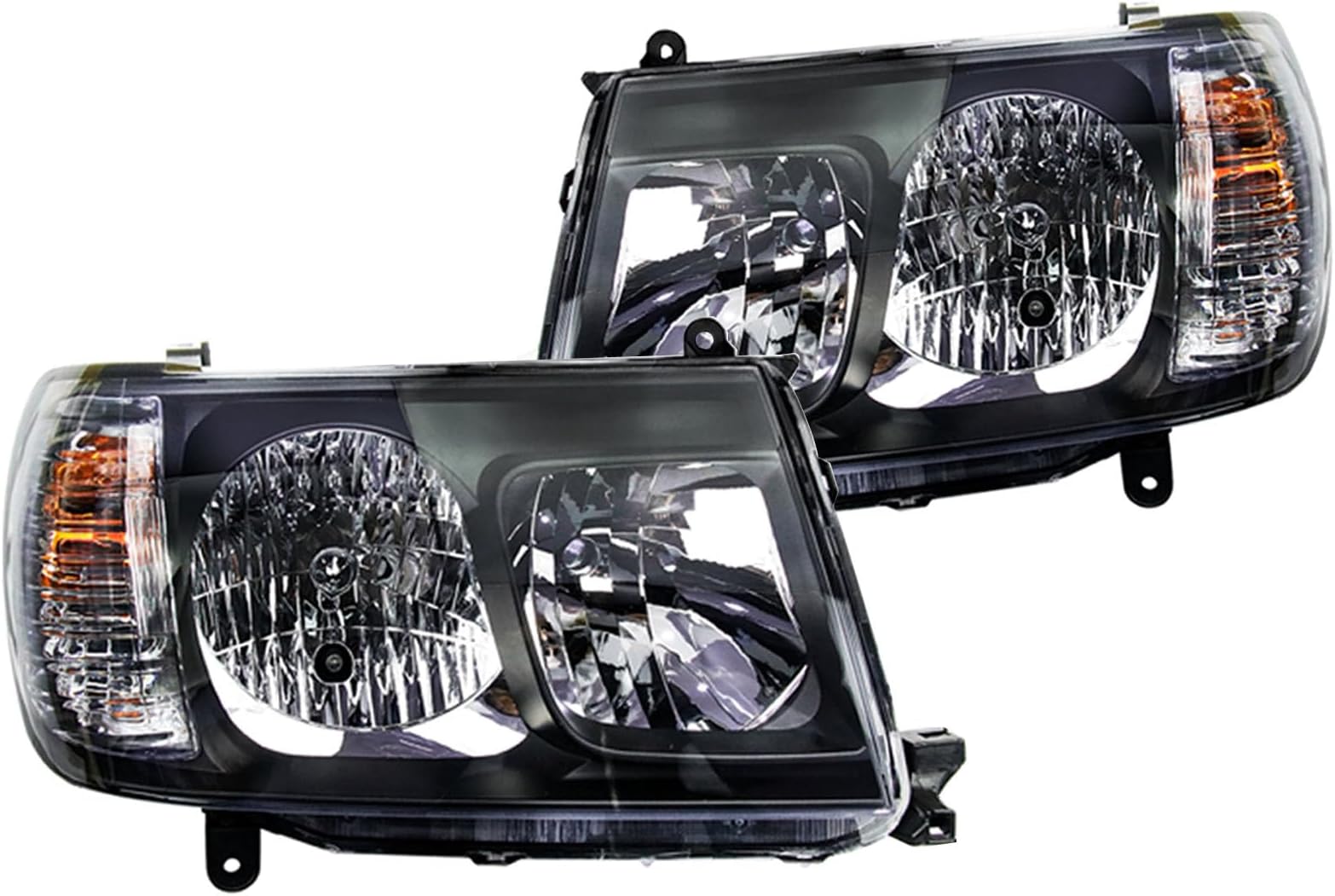 Halogen Headlight Assemblies Compatible with1998-2005 Toyota LandCruiser FJ100 LC100 105 series Black Headlights Left+Right Side Headlamp 81059-60042 81019-60042 Without bulbs