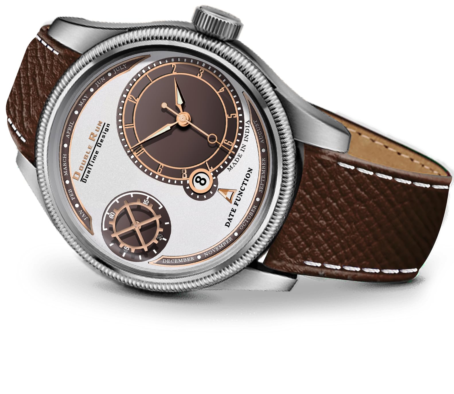 DOUBLERUN Chronograph and Date Display Brown Leather Strap Analog Wrist Watch for Men (B0CJFRXP7M) Amazon Price History, Amazon Price Tracker