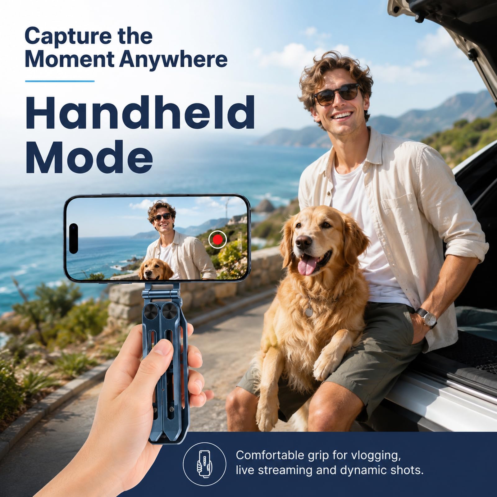 Supporto Magnetico per Smartphone con Gancio Nascosto, Pieghevole/in Alluminio Treppiede Smartphone, Treppiede Magnetico per telefono, Compatibile con iPhone 17-12 e attacco Arca-Swiss