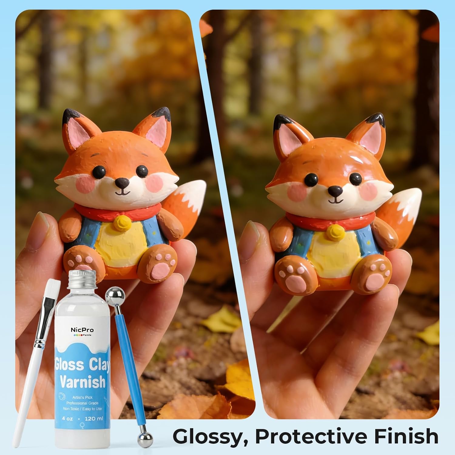 Nicpro 120ml Air Dry Clay Glaze and 32 PCS Clay Tools Kit, A Gloss Varnish Protects Clay from Surface Wear, Pottery Tools Can be Used for Stippling, Carving, Molding, and Shaping Crafts - Image 2