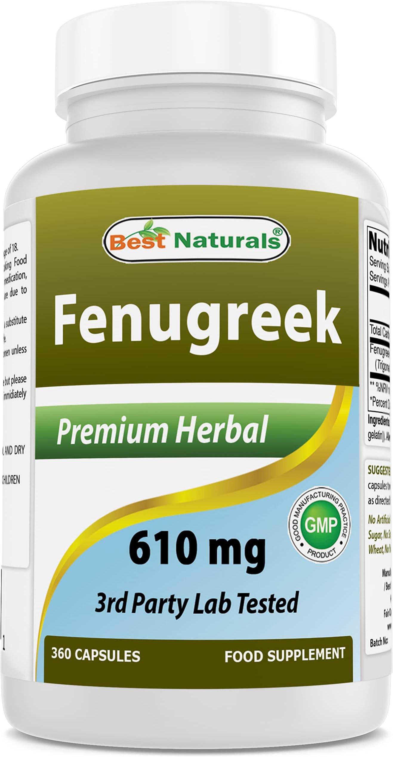 Best NaturalsFenugreek Seed Capsules Non-GMO 610 mg - 360 Capsules