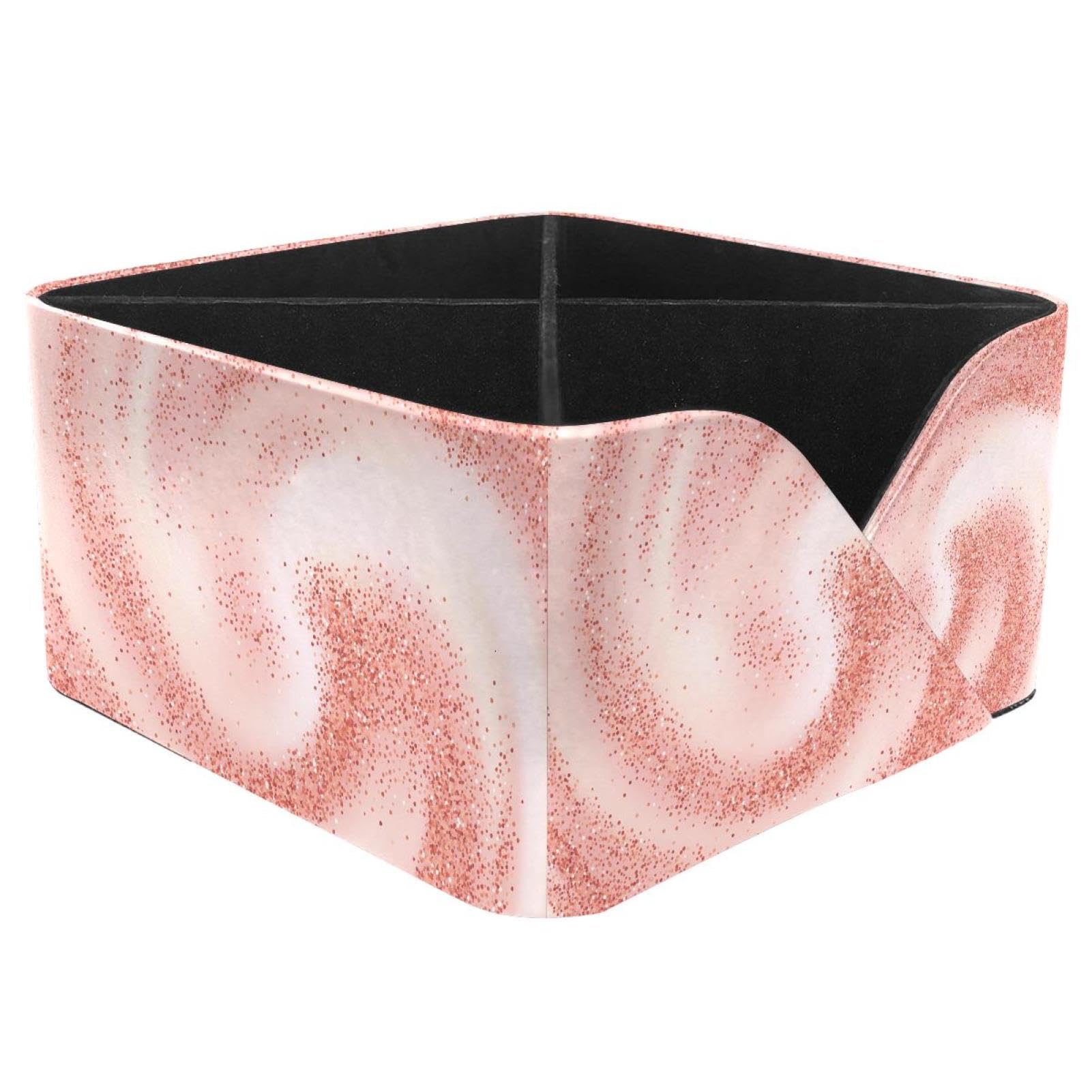 KengjuTesu Rose Gold Swirling Desktop Organizer Pen Holder, Rectangular Pencil Cup for Office, Study and Makeup Stations