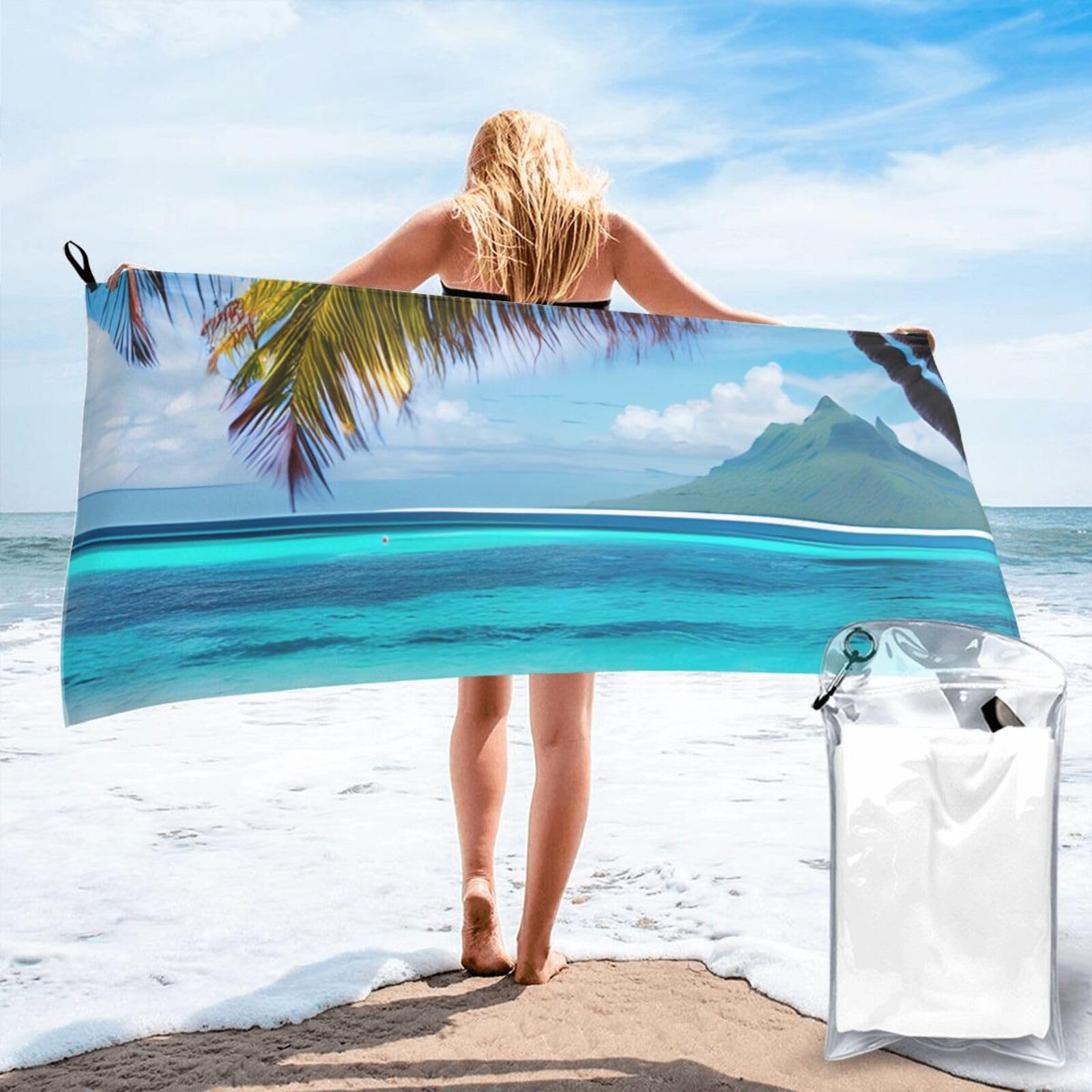 AYYQWE Tahiti Beach Print Lightweight Towel For Men Women Travel Beach Camping Hiking Yoga Swimming Sports
