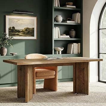 LITTLE TREE 63 Long Large Wood Desks, Solid Wood Office Desk, Farmhouse Executive Computer Desk, Home Office Workstaticon, Work Writing Table, Rustic Brown