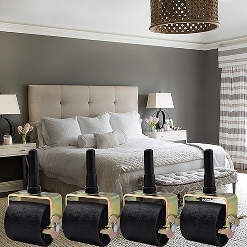 Miniatura 5 de Ruedas para marco de cama, rodillos con bloqueo, ruedas de marco de cama resistentes, rodillos de marco de cama de metal con funda de enchufe de