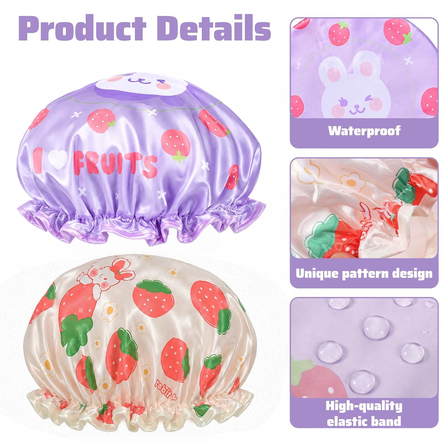 Kids Shower Caps, 2 Pcs Cute Shower Caps Bonnets