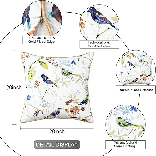 Miniatura 3 de VOGOL Juego de 2 fundas de almohada decorativas de 20 x 20 pulgadas, diseño moderno de doble cara, fundas de almohada con diseño de pájaros azules