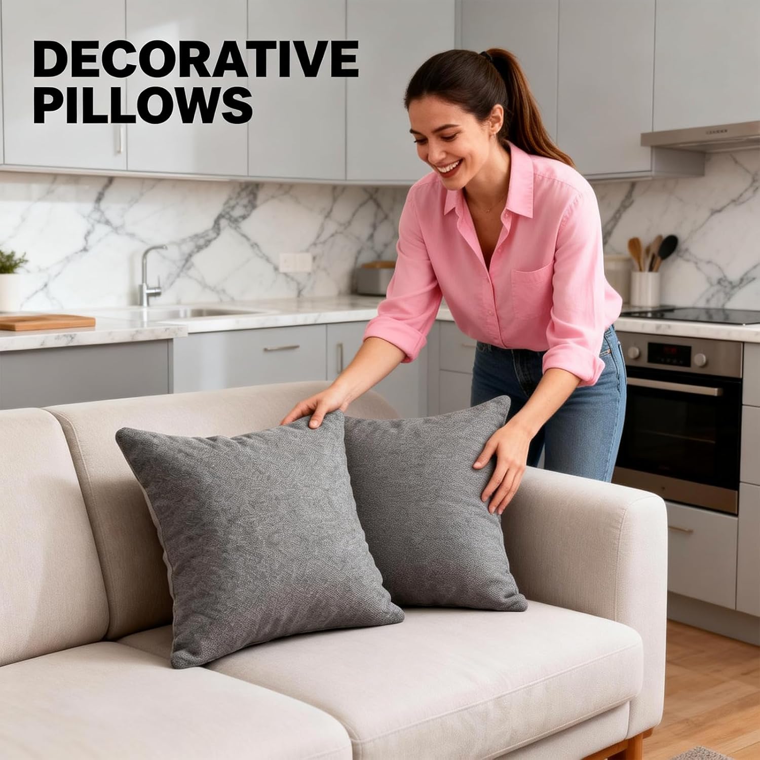 18x18 Pillows,Decorative Pillows for Couch,Living Room Pillow,Grey Throw Pillow,2 Pack.