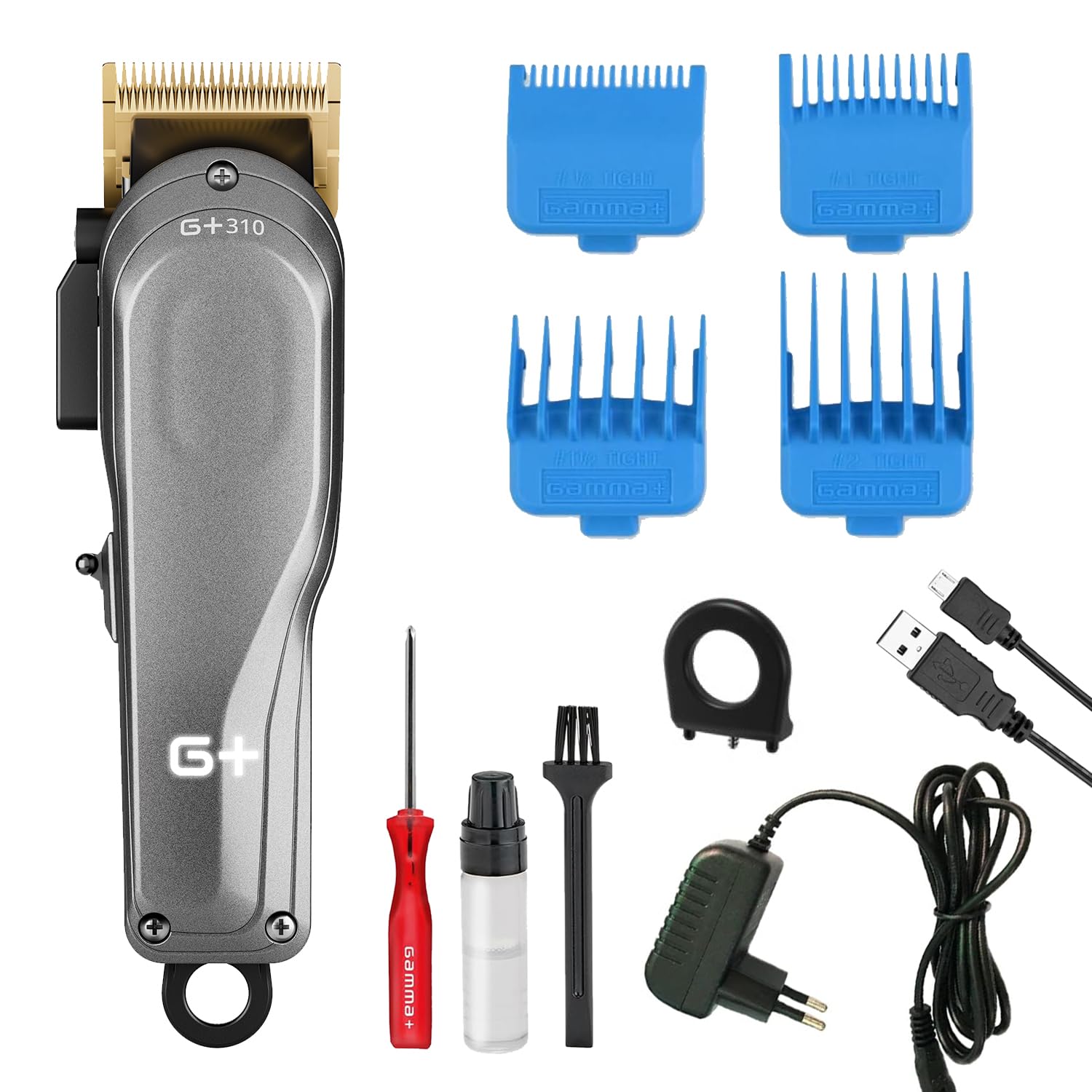 Profi Haarschneider Gamma+ G+310 | Haarschneidemaschine für Herren | Super Torque Rotationsmotor 6000 RPM |Verstellbare Zero-Gap-Klinge | Über 2 Stunden Akkulaufzeit | 4 Aufsteckkämme | USB-C