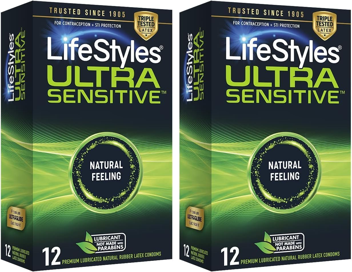LifeStyles Ultra Sensitive Natural Feeling Lubricated Latex Condoms, 12 Count (Pack of 2)