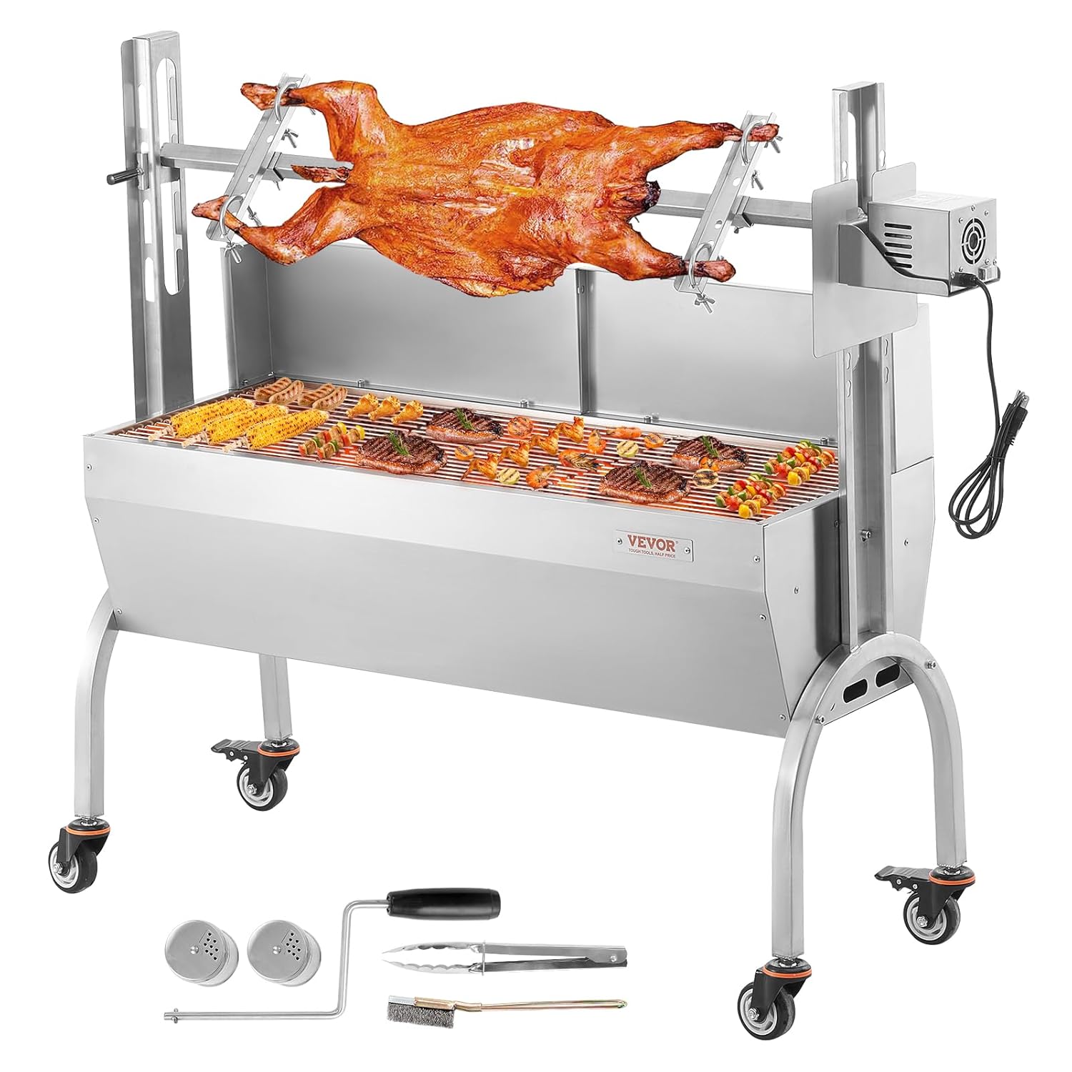 Besuche VEVOR 90 kg Rollbarer Spanferkelgrill mit Windschutz