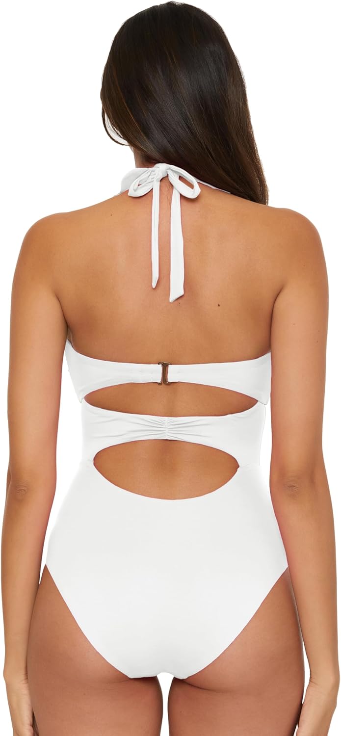 Soluna Swim Buckle Up One Piece Bandeau Swimsuit with Cut Out Neckline and Removable Cups, Bathing Suits for Women - Image 2