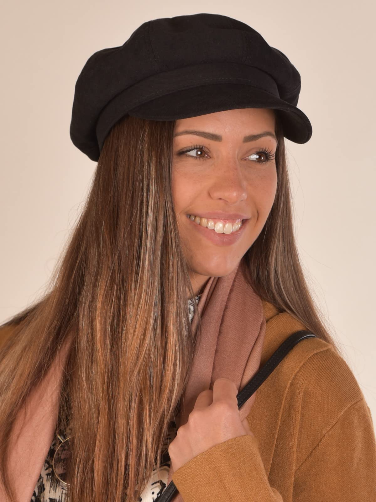 styleBREAKER Ladies Soft Fabric Balloon Cap, Peaked Hat Vintage Style, Bakerboy Slider Cap, Newsboy Cap 04023086