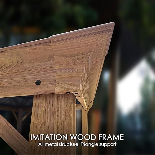 Miniatura 4 de Kozyard Apollo Wood Like - Gazebo de aluminio de 12 x 16 pies con techo de acero galvanizado y mosquitero (12 x 16 pies)