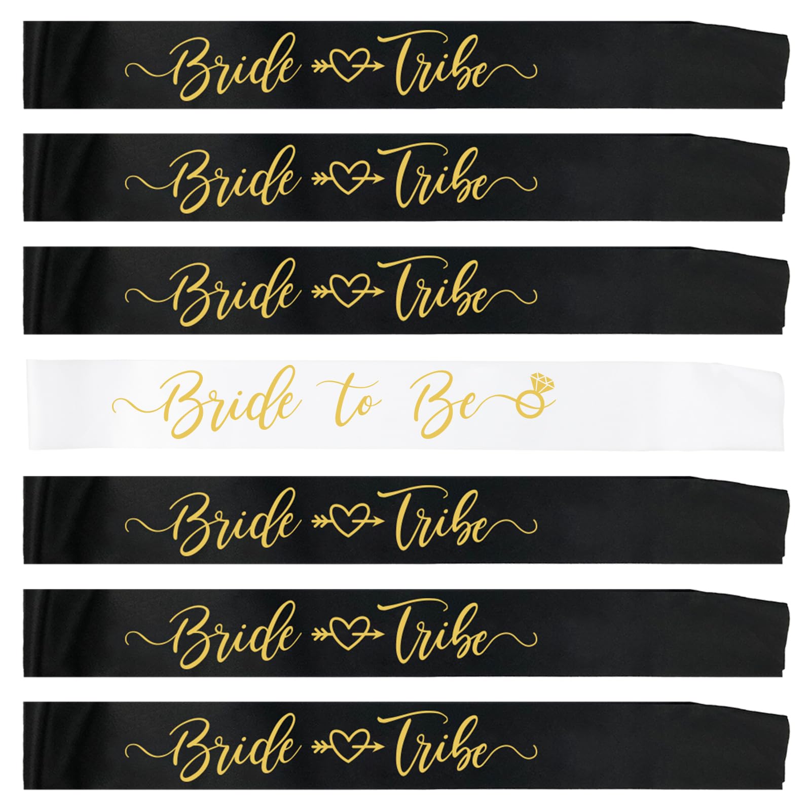 7Pcs Bachelorette Sash Set-White Gold Bride to be Sash and 6Pcs Black Gold Bride Tribe Sash for Hen Party and Bridal Shower Party Supplies-Wedding Engagement Party Accessories Favors Gift