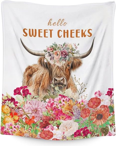 Mercuryelf Highland Cow Throw Blanket - Soft, Fuzzy & Warm - 50x60 Inches Flannel Blankets for Living Room, Sofa - White Novelty Throws Gift for Teens