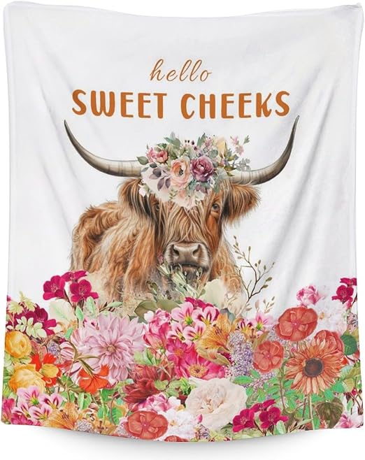Mercuryelf Highland Cow Throw Blanket - Soft, Fuzzy & Warm - 50x60 Inches Flannel Blankets for Living Room, Sofa - White Novelty Throws Gift for Teens