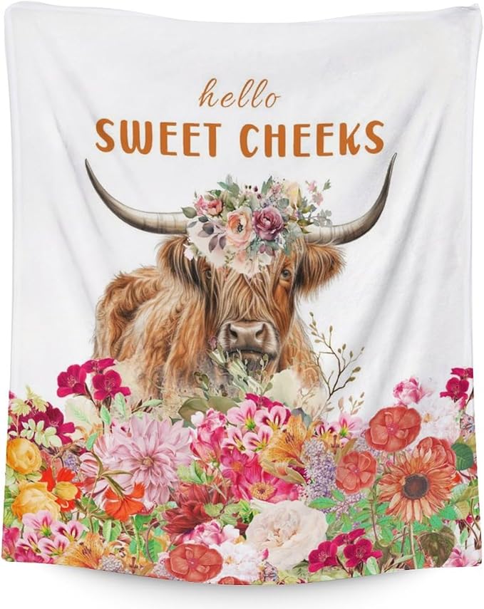 Mercuryelf Highland Cow Throw Blanket - Soft, Fuzzy & Warm - 50x60 Inches Flannel Blankets for Living Room, Sofa - White Novelty Throws Gift for Teens