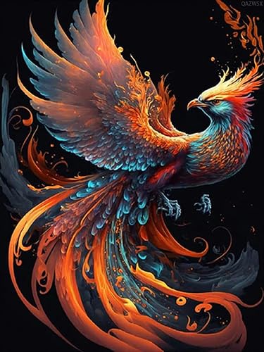 QAZWSX Kits de pintura de diamantes de fuego fénix para adultos, kits de arte de diamantes Phoenix para principiantes, pintura de puntos de diamante