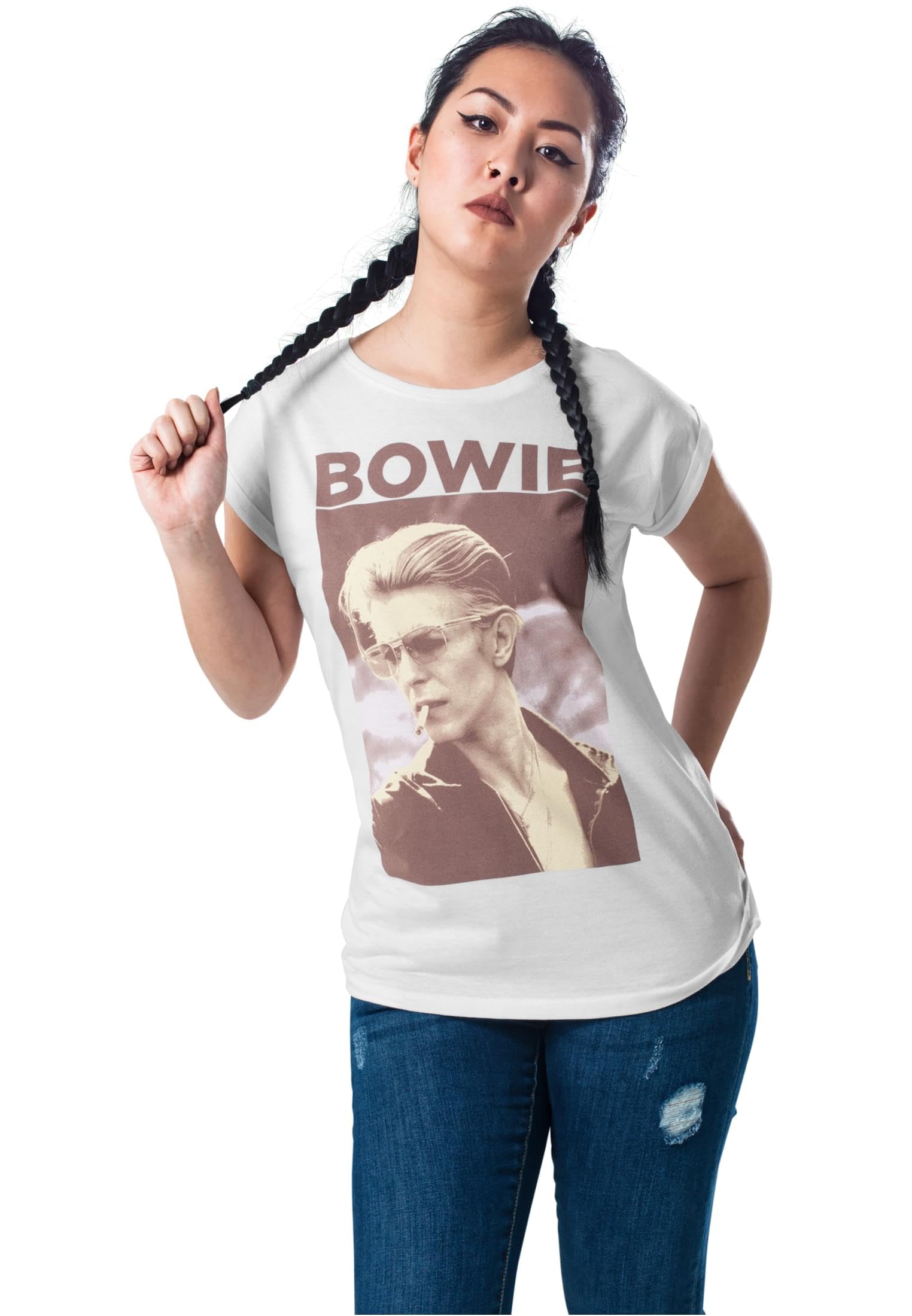 Mister Tee Damen T-Shirt David Bowie Motiv Weiß 5XL