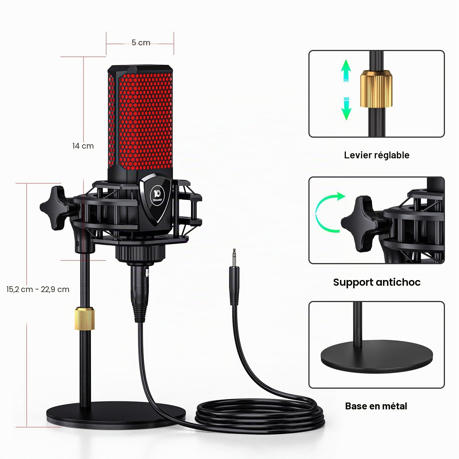 TENLAMP G3 Kit Podcast – Table de Mixage Live Sound Board, Micro Condensateur 3,5mm avec Support, Changeur de Voix, Réduction de Bruit – pour PC, Smartphone, Streaming & Création de Contenu