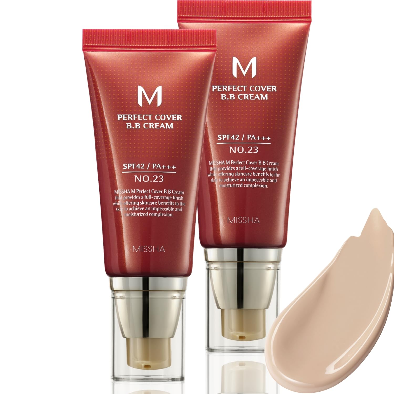 M Perfect Cover BB Cream Dual Pack No.23 Natural Beige -Light/Medium with Cool/Neutral Undertone SPF 42 PA +++ 1.69 Fl Oz - Tinted Moisturizer for face with SPF