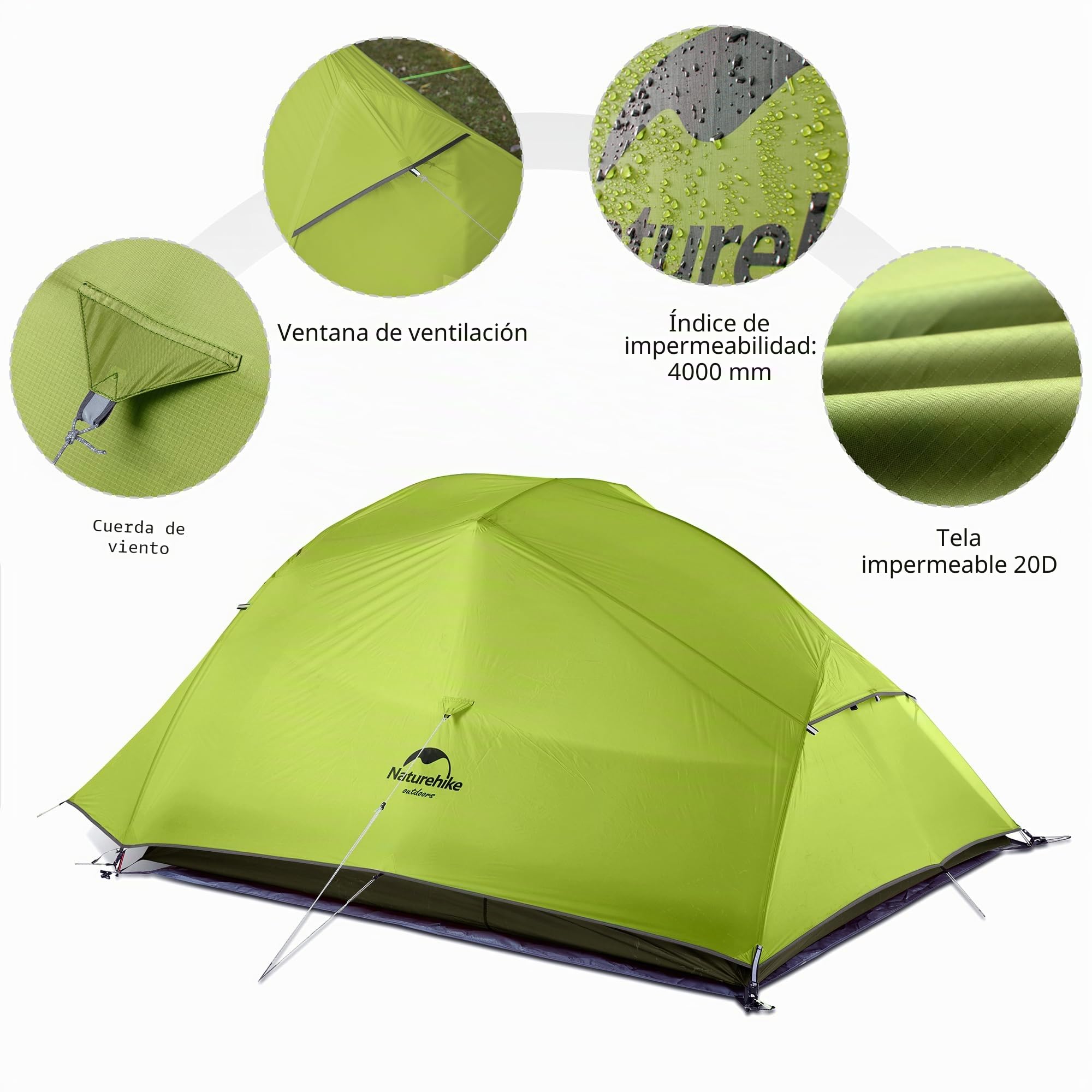 Naturehike Cloud-Up 3 tienda de campaña ultraligera impermeable independiente antisolar bolsa de compresión para 3 personas para camping y senderismo alpinismo