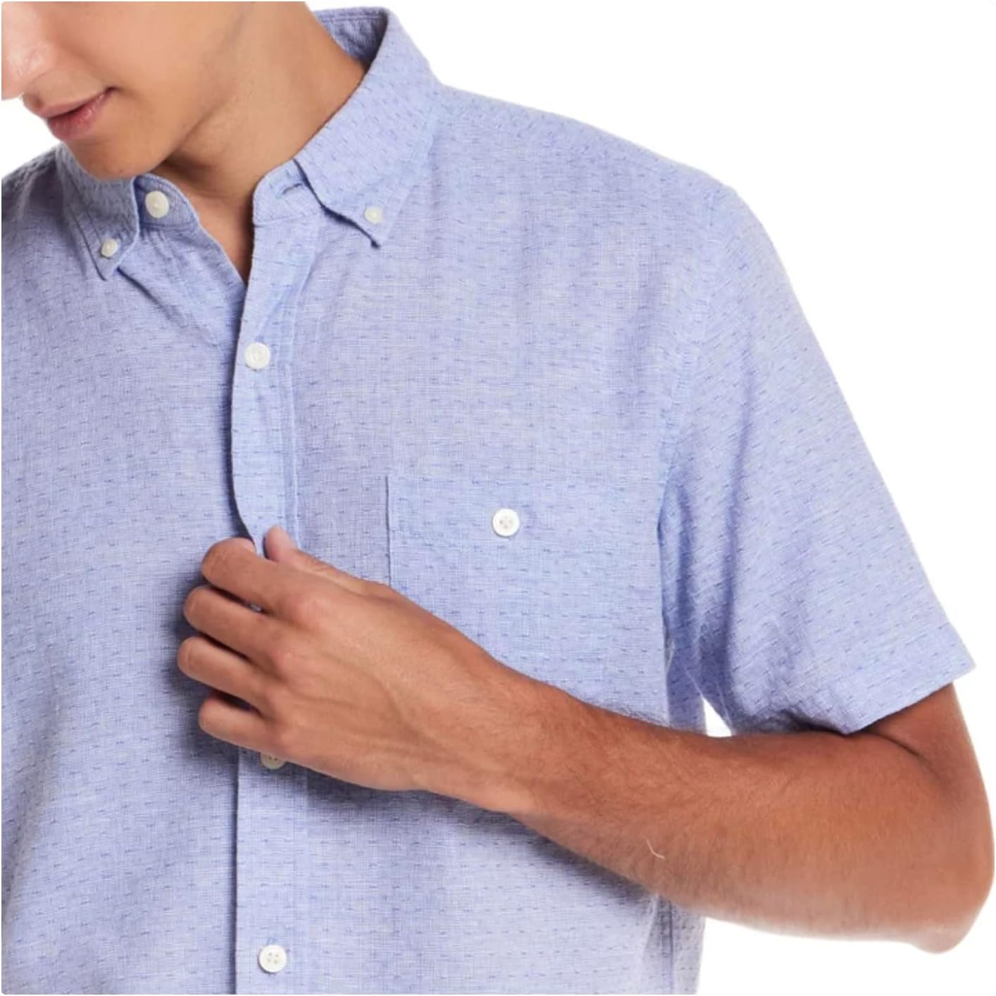 Weatherproof Vintage Men’s Short Sleeve Linen Blend Woven Button Down Shirt