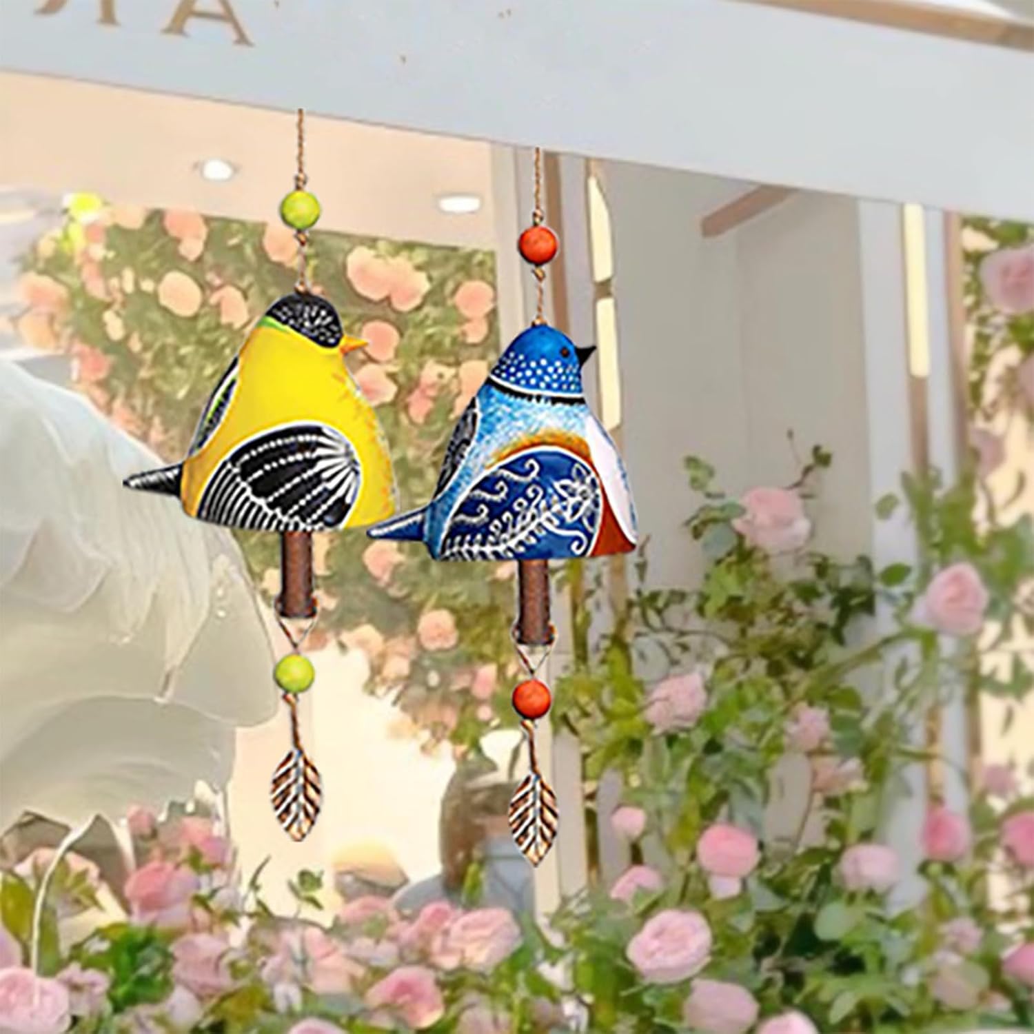 Colourful Outdoor Bird Wind Chimes - Ceramic and Iron, Weatherproof, languid Garden Decorations, Perfect for Gift Giving, housewarmings and Bird Lovers!