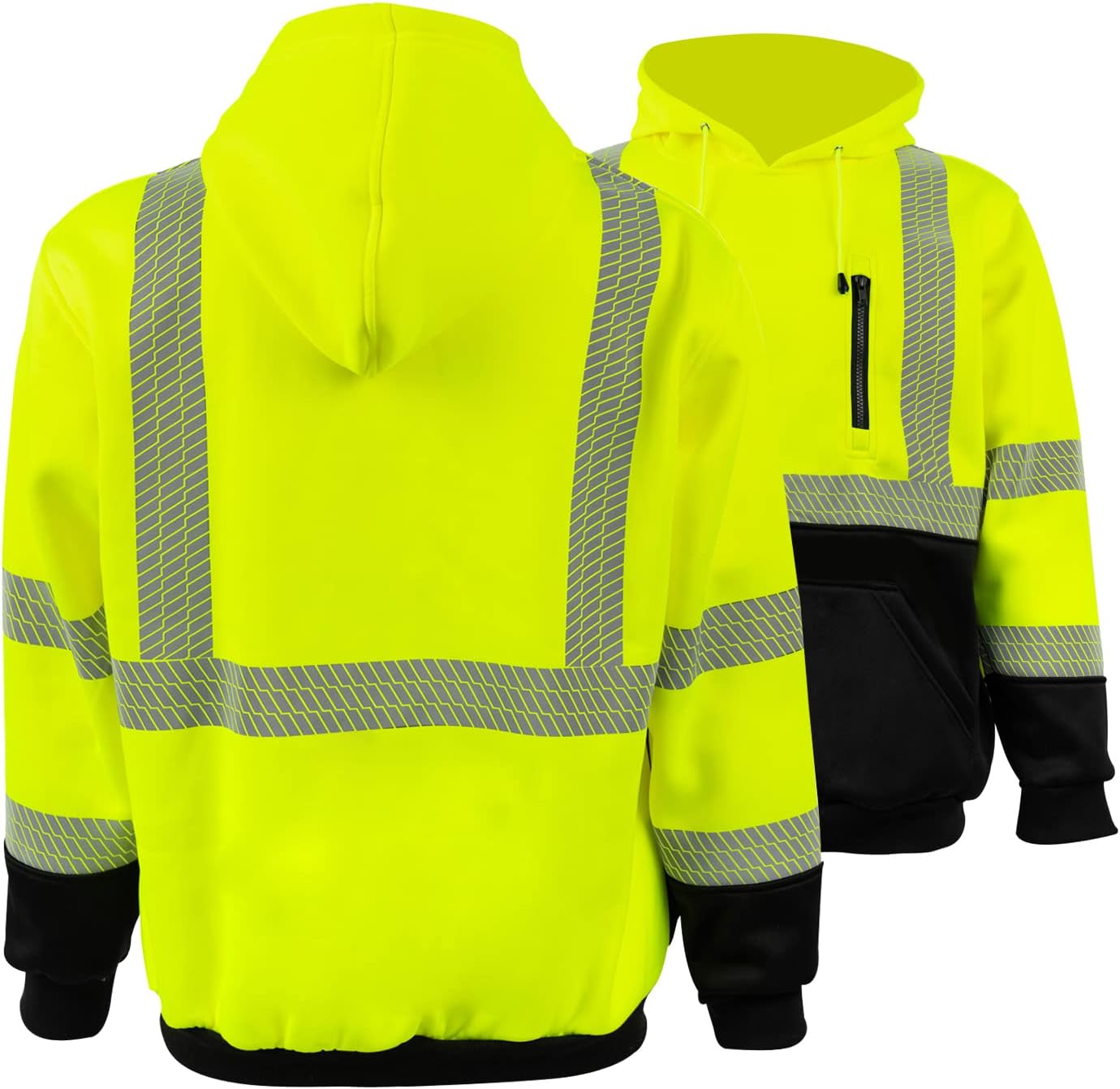 FONIRRA Hi Vis Hoodie for Men Reflective ANSI Class 3 Safety Sweatshirts High Visibility Construction Work Winter Pullover Yellow - Image 2