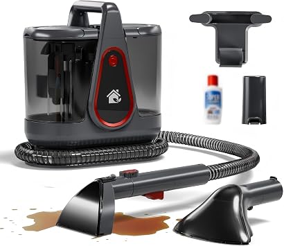 WURESE 17KPa Portable Carpet Cleaner Machine | Dual Separate Tanks| Self-Cleaning| Extended Hose| Deep Suction for Couches, Stubborn Pet Stains & Muddy Paw Prints,FogGray