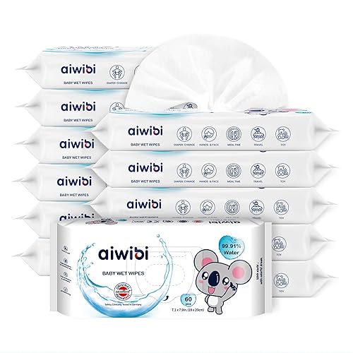 Toallitas para bebés sin perfume, 99.91% toallitas a base de agua purificada, 720 unidades (12 paquetes x 60), hipoalergénicas para piel sensible