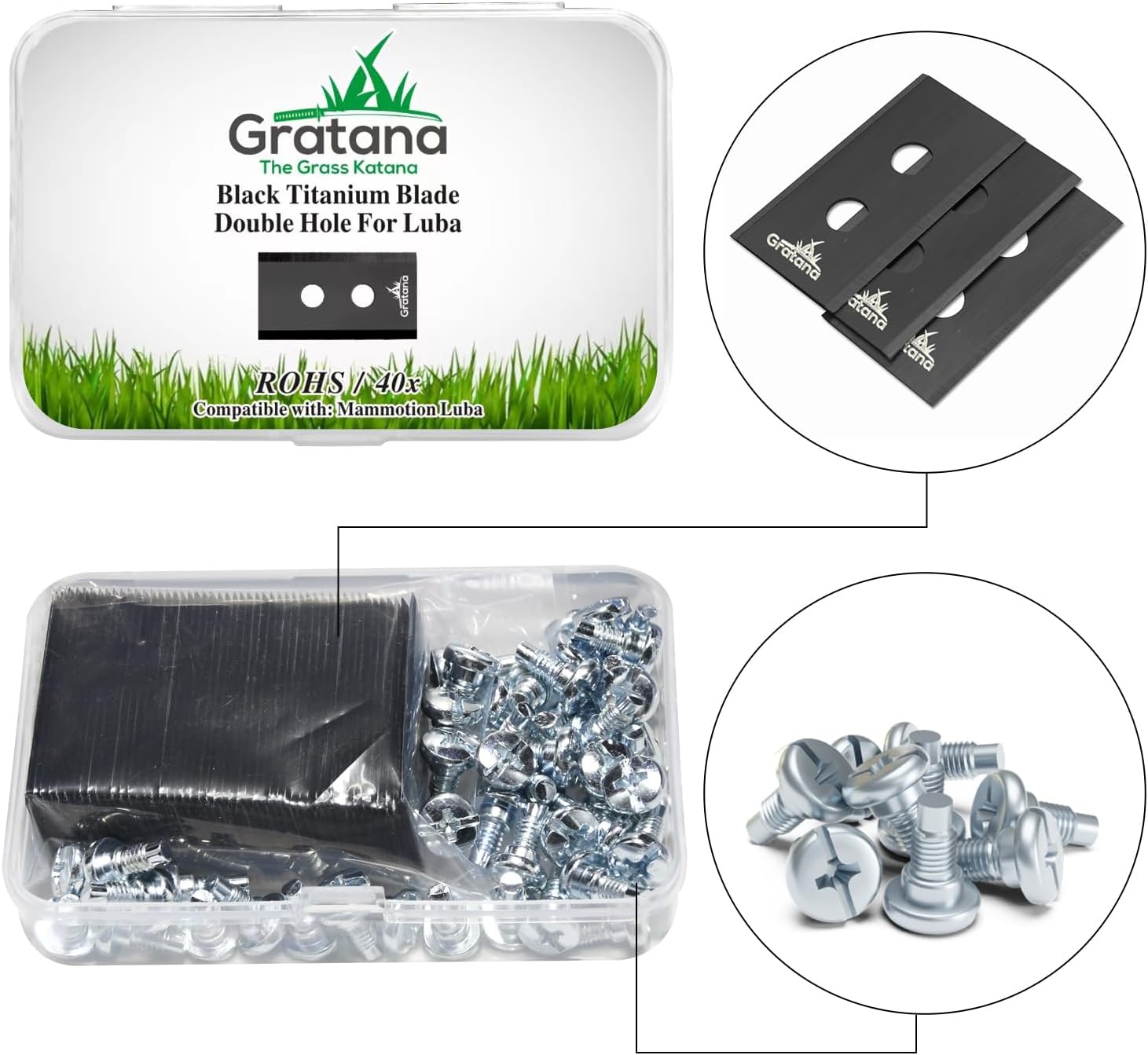 Robotic Lawn Mower Blade (40, for Luba - Double Hole) for Mammotion Endurance Replacement Blades Robotic Lawn Mowers, Fits AWD 5000, 3000, 1000 (5 Sets, 40 Blades)