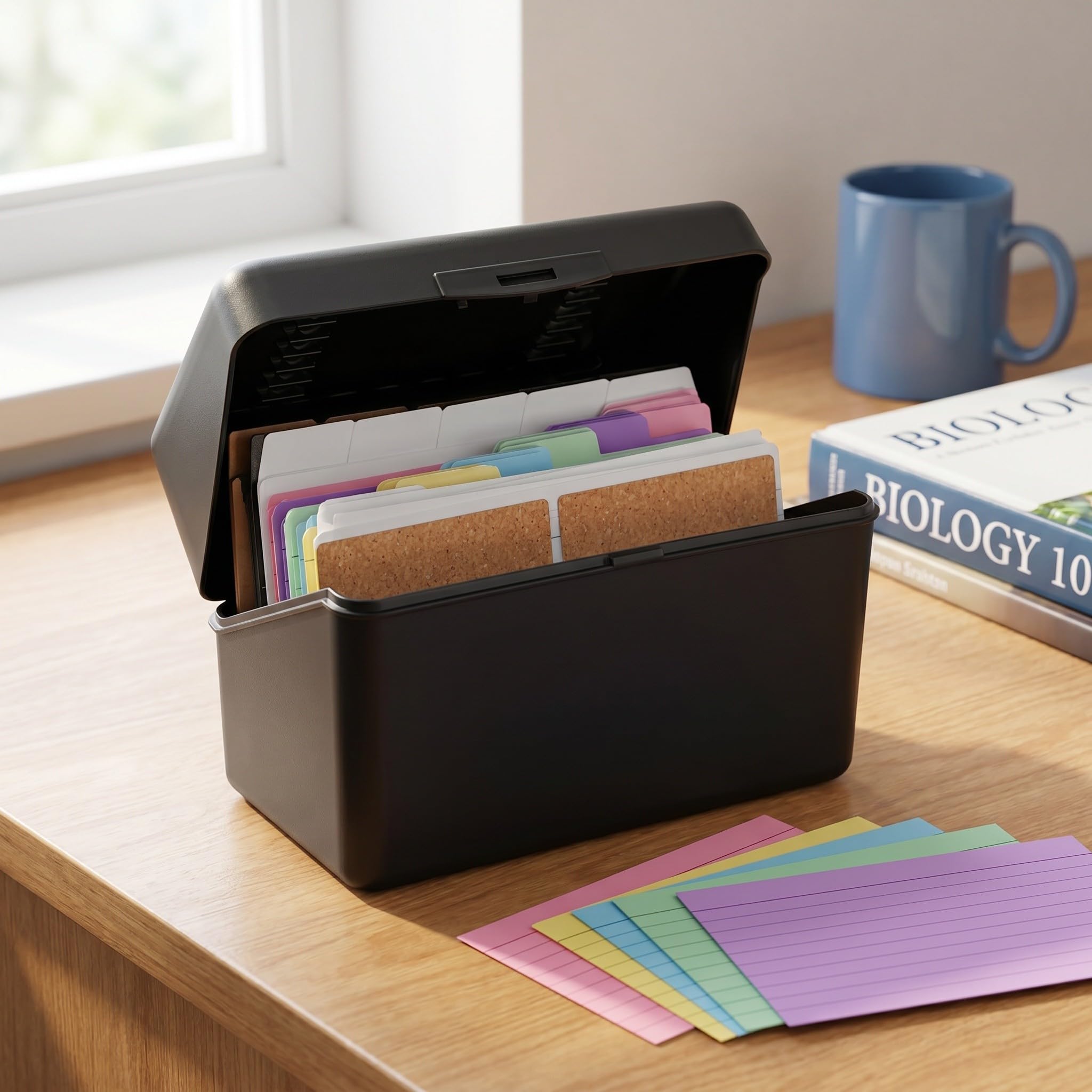 2 Sets Schwarze Karteikasten Box für Karteikarten mit Trennkarten und Aufklebern Kompakte Aufbewahrung für Büro und Zuhause Praktisches Lernkarten