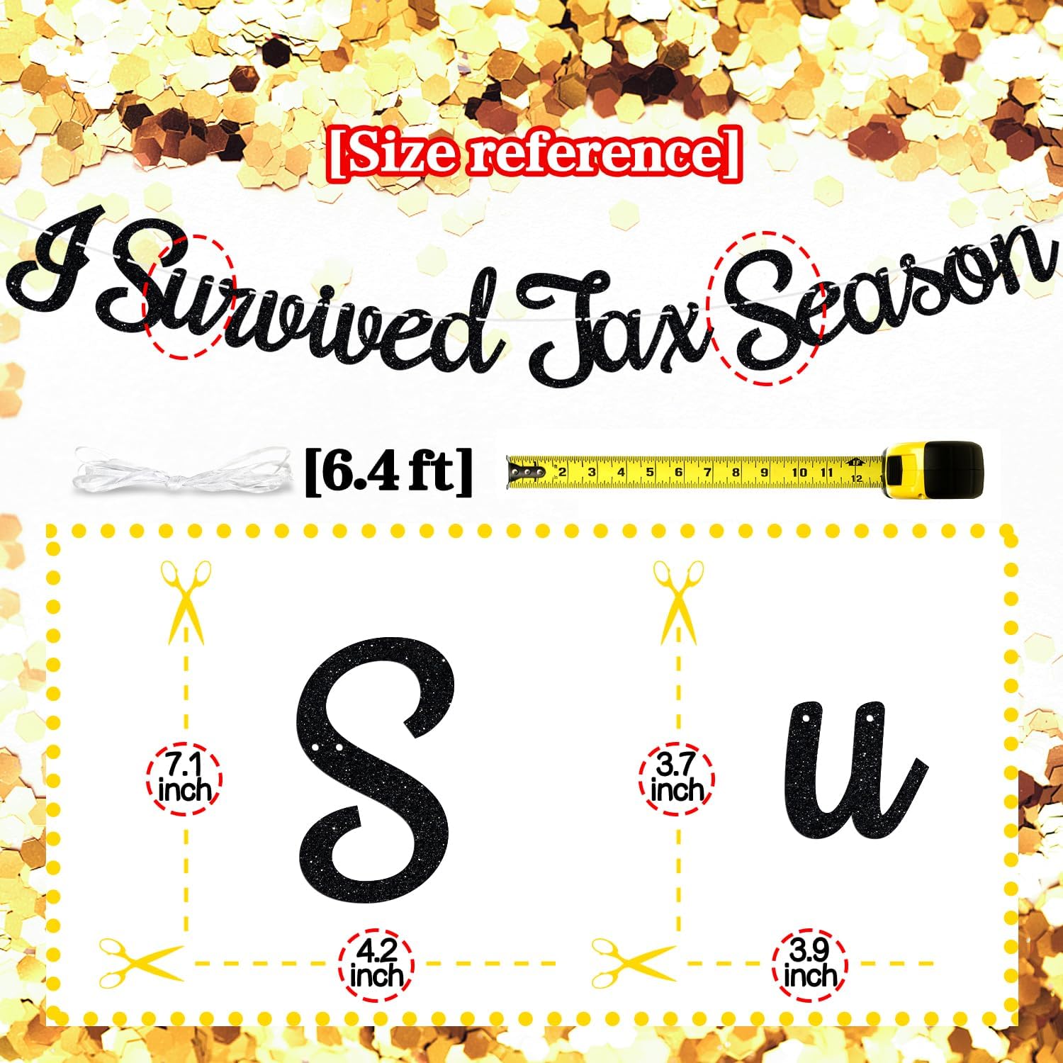 I Survived Tax Season Banner, Funny Tax Season Survivor, Accounting Office Tax Day Accountant Celebration Party Decorations Supplies, Black Glitter