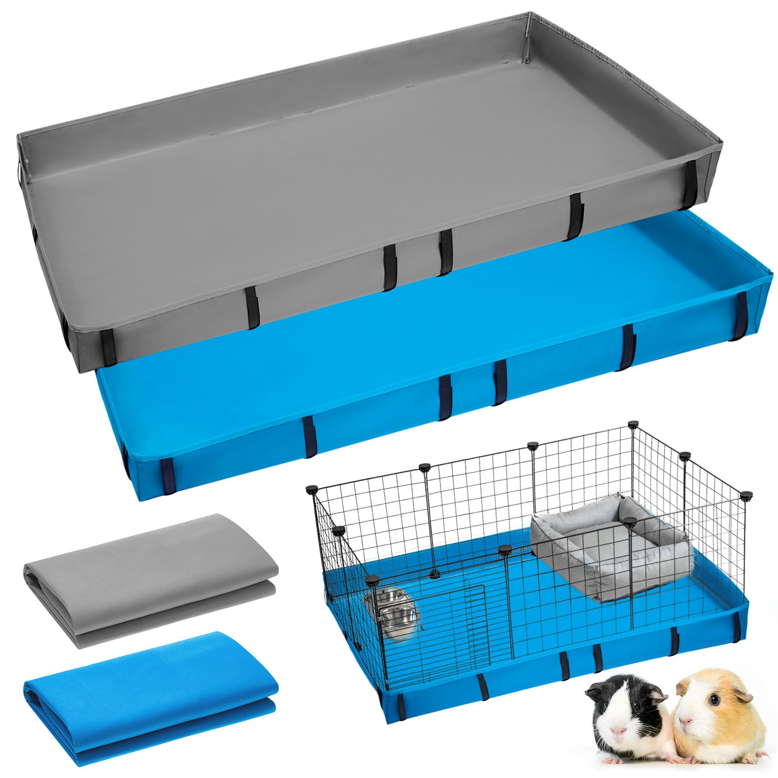 Mixweer 2 fodere per gabbie per porcellini d'India, 110 x 61 cm, impermeabili, con fondo lavabile, per criceti, conigli, cincillà e furetti (blu, grigio)