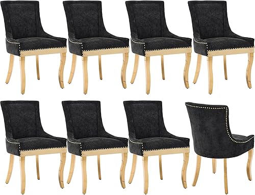 Miniatura 26 de Juego de 4 sillas de comedor tapizadas, sillas de cocina de tela con ribete de cabeza de clavo, sillas de cocina y comedor con respaldo alto, patas