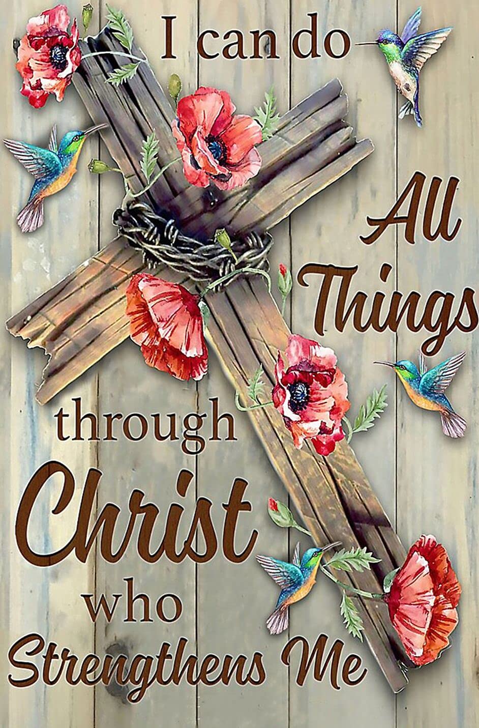 Bysincy 5D DIY Diamond Painting Kits for Adults Cross 12x16inch,Round Full Drill Beads Diamond Art Dots Craft Set,I can do All Things Through Christ who Strengthens me